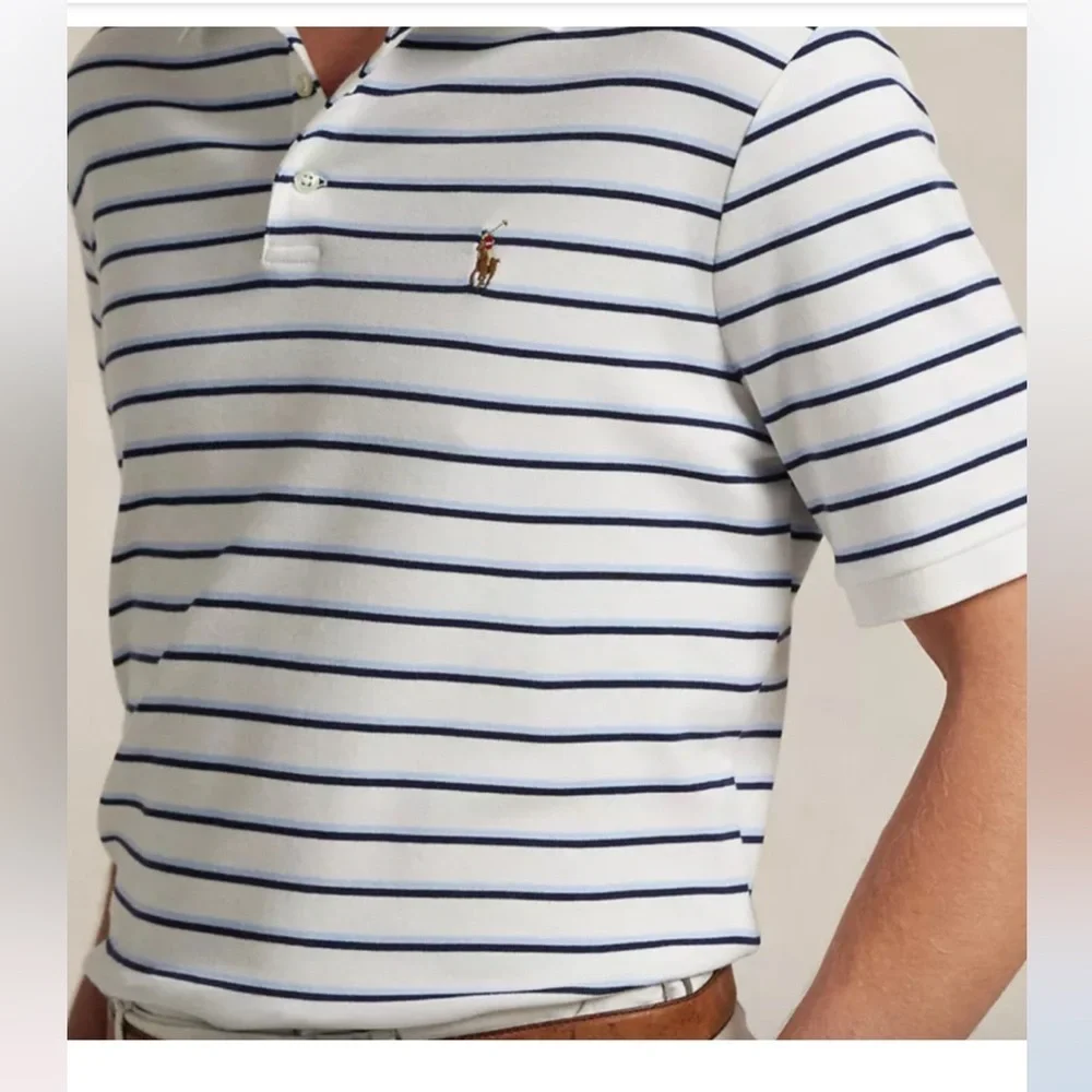 Polo Ralph Lauren Men’s Classic Fit Polo Shirt White Blue Striped Short Sl Large